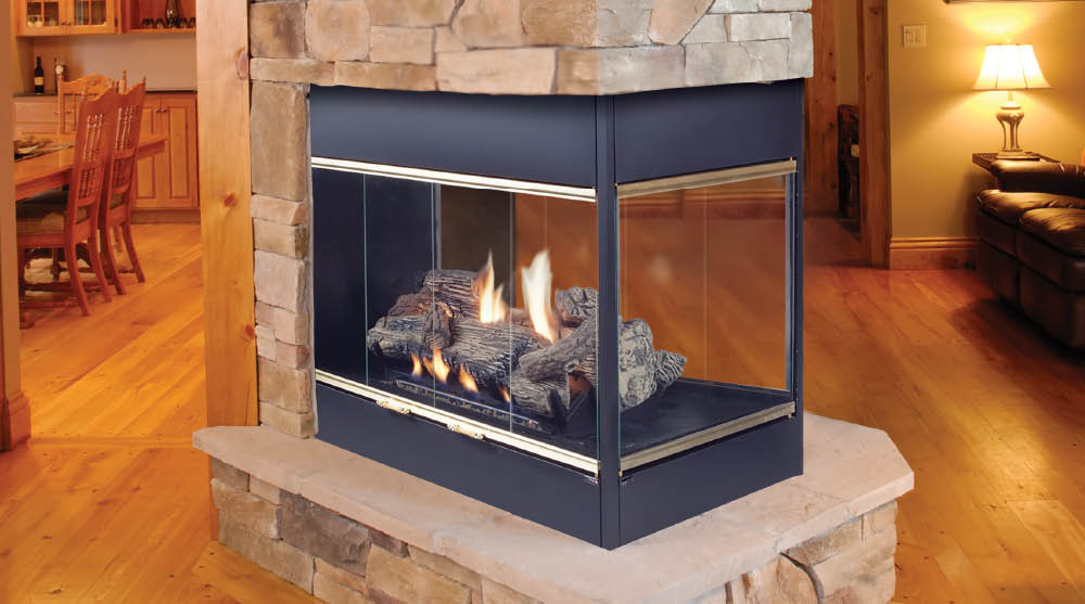 Vented Three Sided View Gas Fireplace